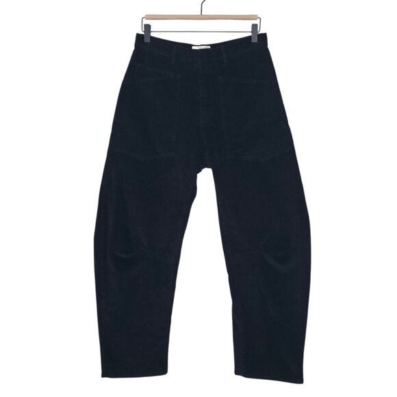 Nili Lotan Shon Corduroy Jet Black Barrel Leg Pant Size 2 - Picture 3 of 9